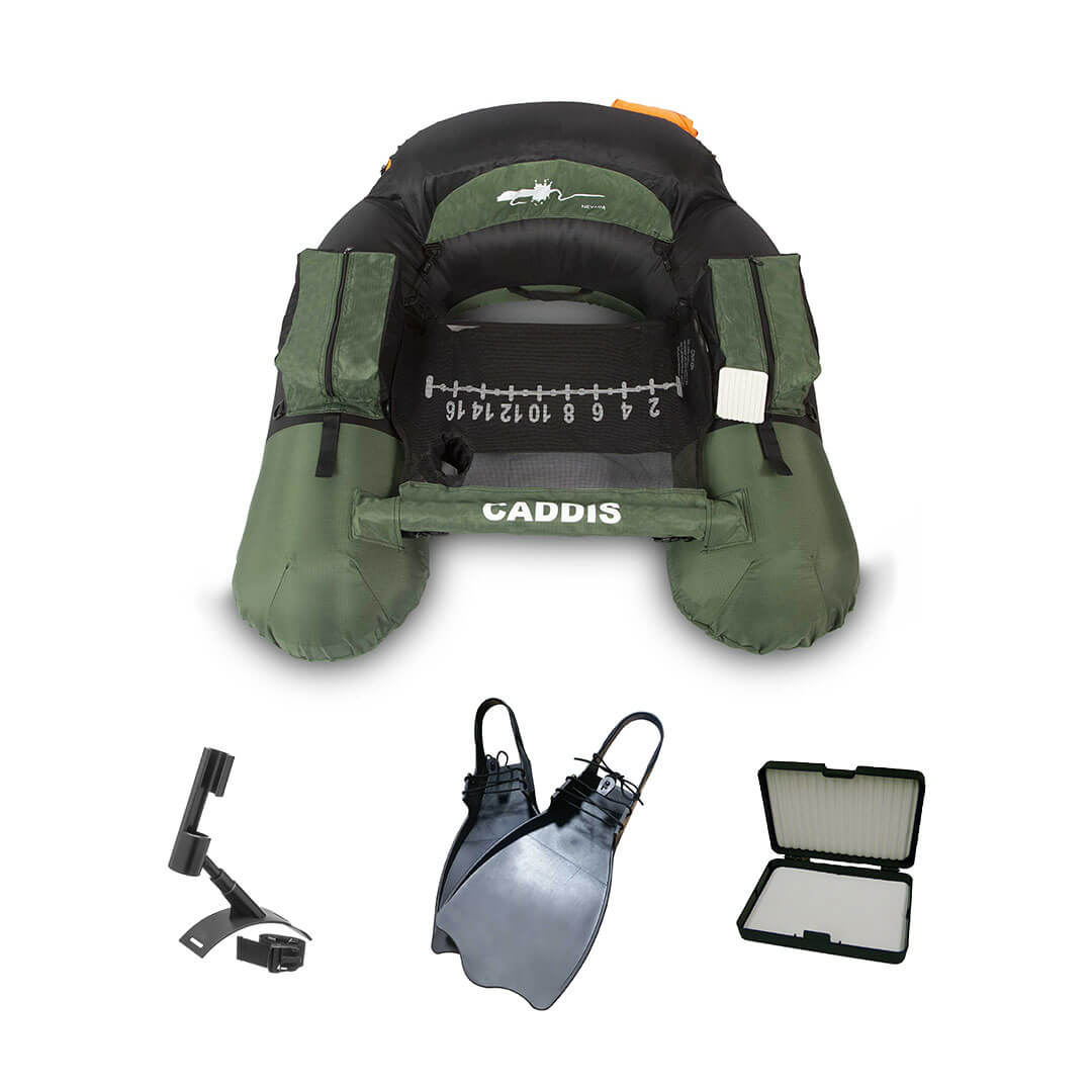 Fishing Float Tube + Rod Holder + Fly Box + Fins Bundle Fishing Float Tube + Rod Holder + Fly Box + Fins Bundle