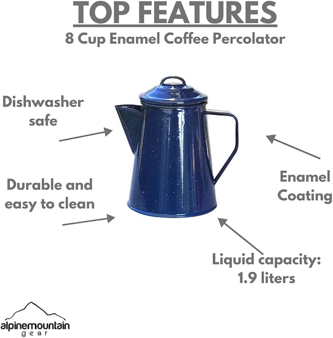 Scratch & Dent Promo - 8 Cup Camping Enamel Coffee Percolator