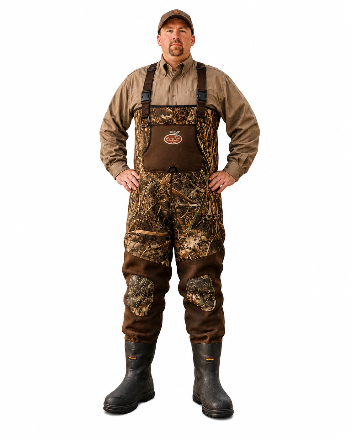 Caddis Waterfowl MAX-7 Camo Neoprene Bootfoot Wader, front view