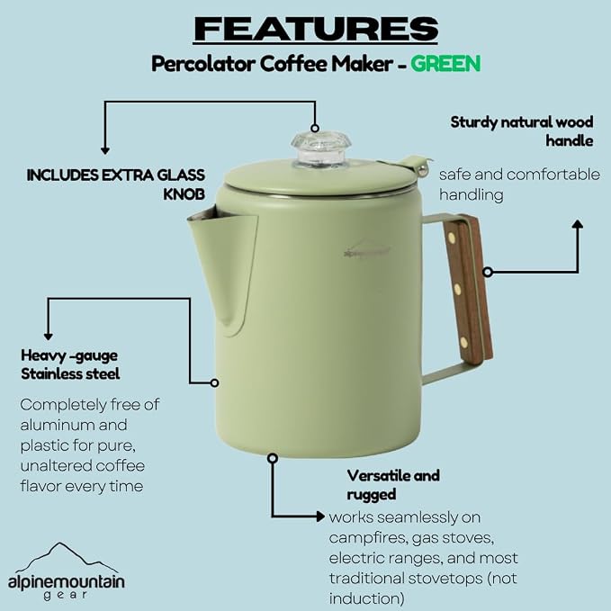 Scratch & Dent Promo - 9 Cup Painted Steel Percolator - Green