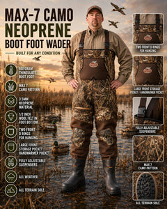 Caddis Waterfowl MAX-7 Camo Neoprene Bootfoot Wader detail