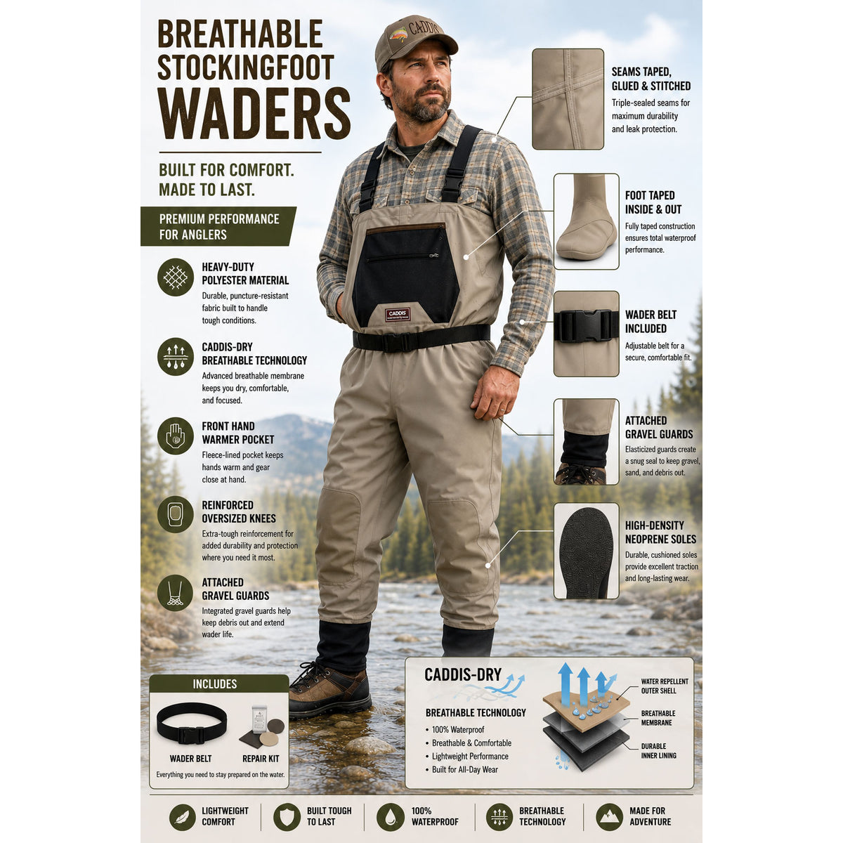 Caddis Men's Breathable Stocking Foot Wader