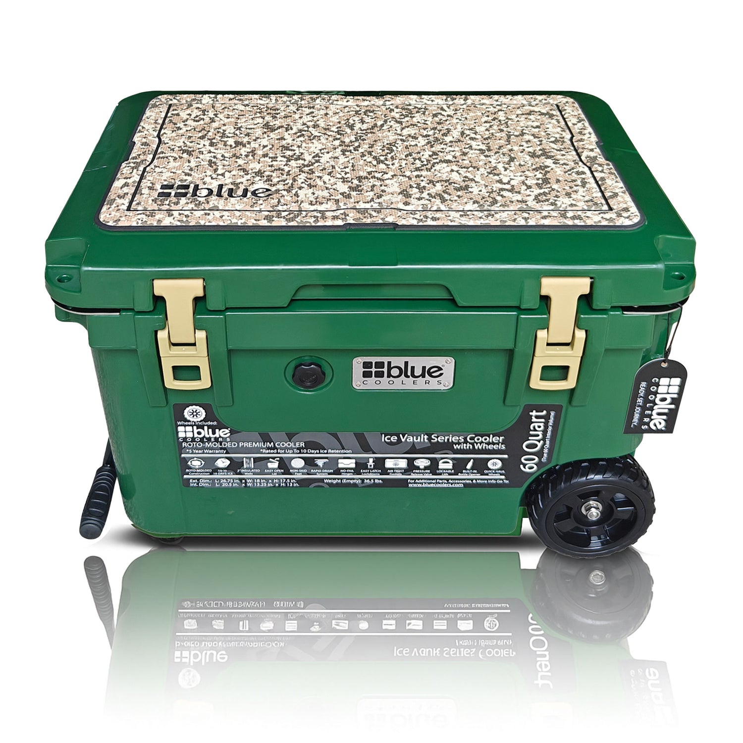 60-Quart Ice Vault Cooler – Limited Edition Green w/ Camo Topper - Promo