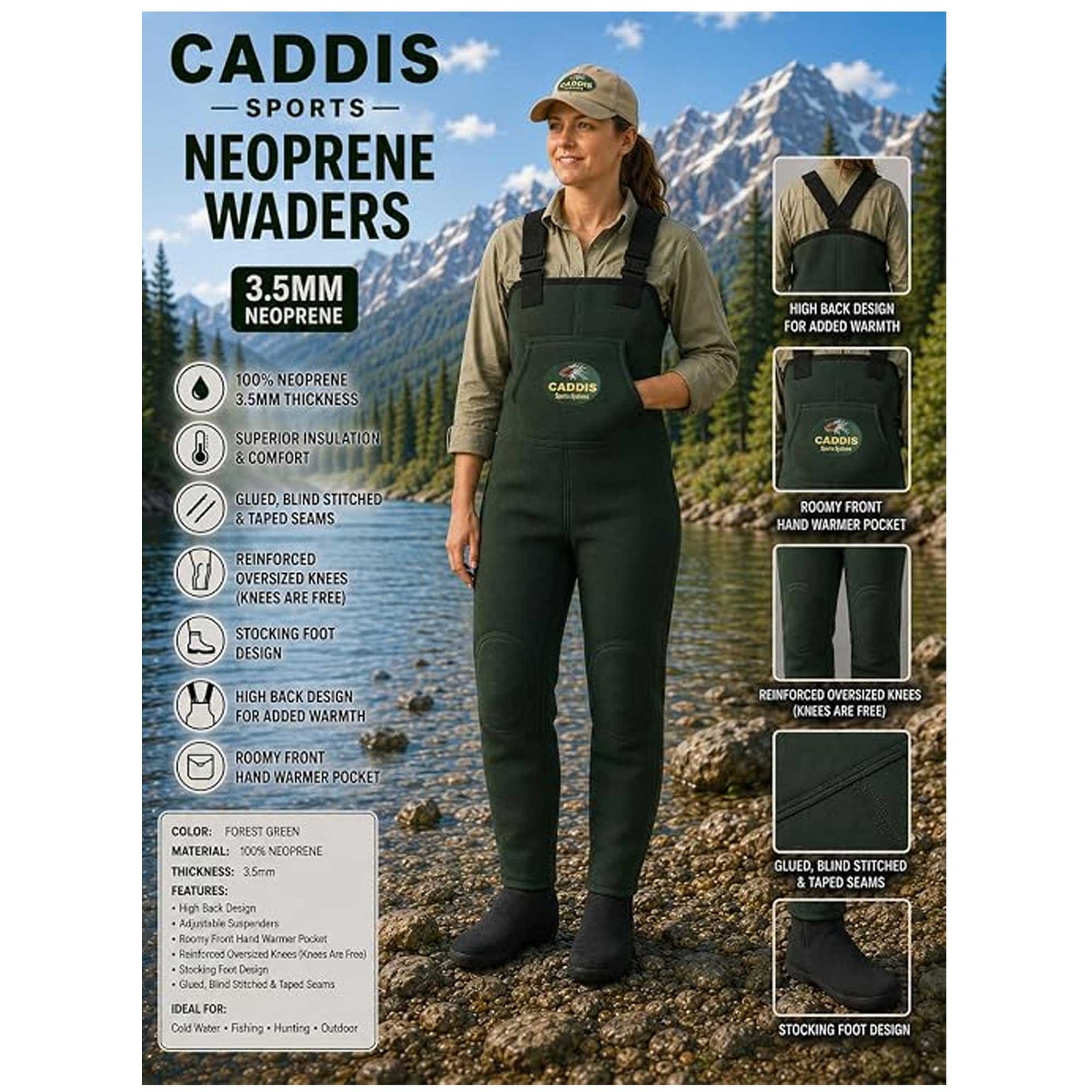 CADDIS Women's Neoprene Stockingfoot Waders - Forest Green