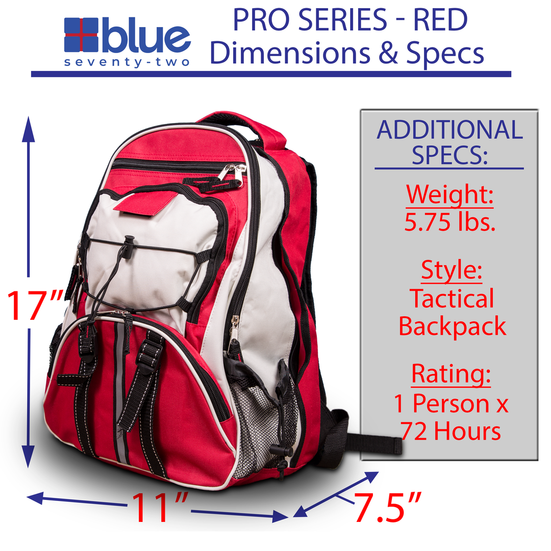 Scratch & Dent Promo - Blue Seventy-Two PRO SERIES - Deluxe 3 Day Emergency Kit for 1 Person - Red